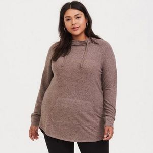 NEW! Torrid Super Soft Plush Cowl Neck Tunic Hoodie in Warmed Stone Size 1X